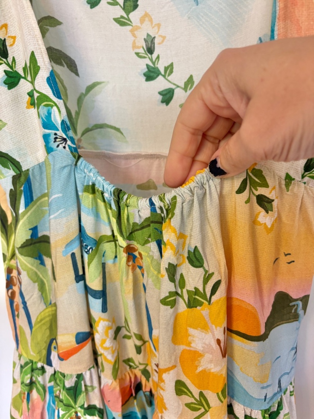 FARM Rio Floral Tropical Flowy Mini Dress Size Small Tiered Spaghetti Strap Boho - Picture 6 of 12